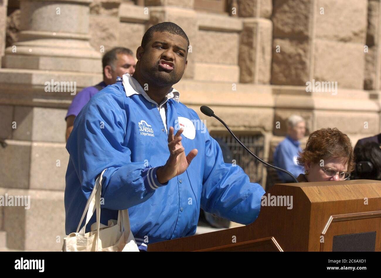 Austin, Texas USA, March 8 2005 : Black male speaks to the crowd during a disability rights rally at the Texas Capitol.  ©Bob Daemmrich Stock Photo