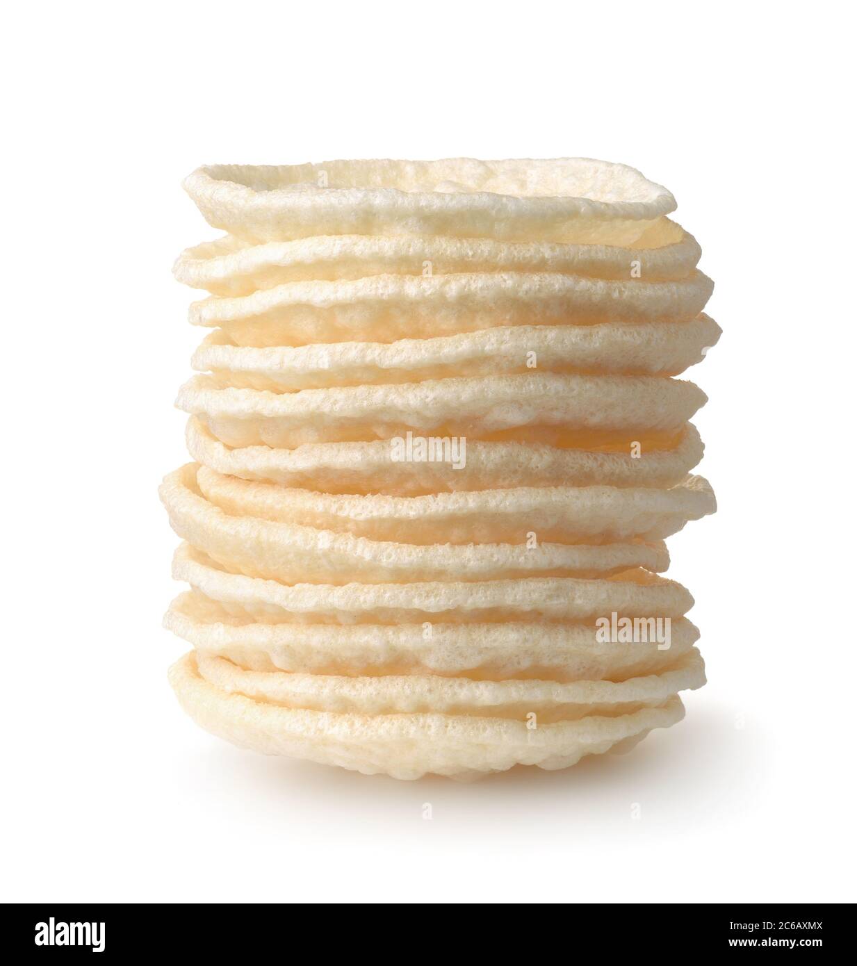 Stack of round puffed wheat flatbreads isolated on white Stock Photo