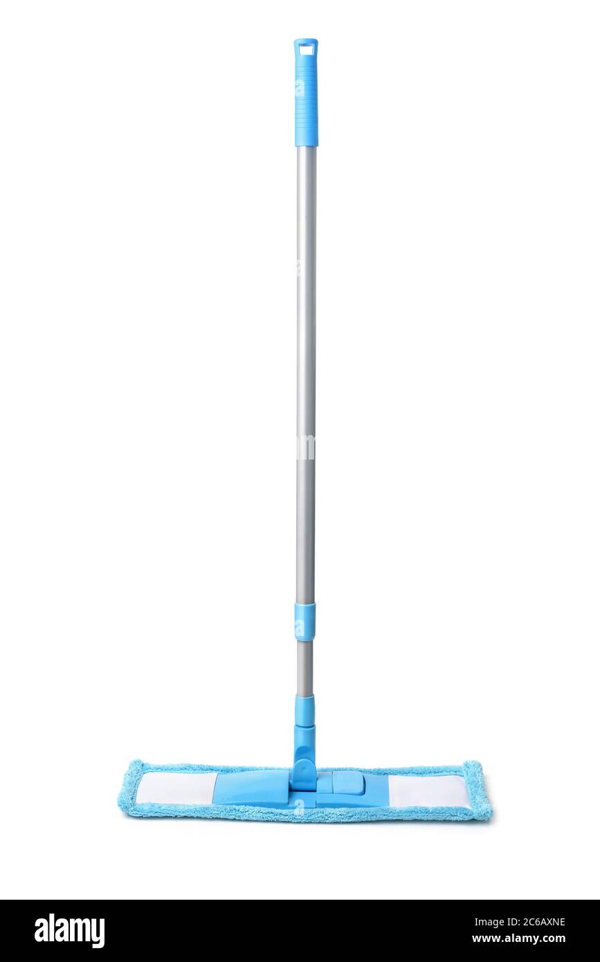 Front view of blue plastic mop isolated on white Stock Photo