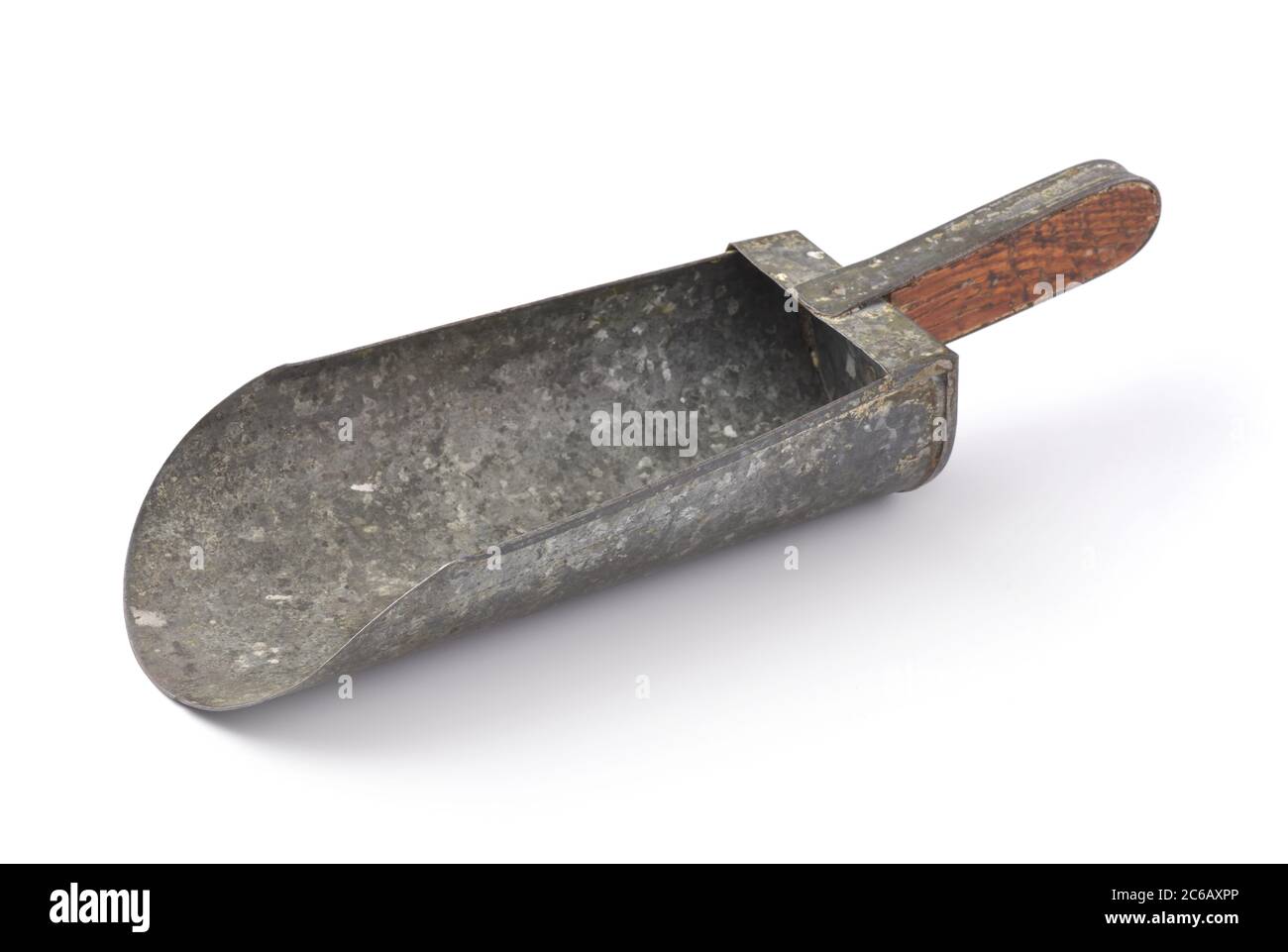 Old metal flour scoop isolated on white Stock Photo Alamy