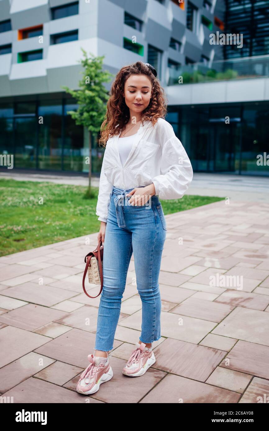 dress shirt with jeans and sneakers