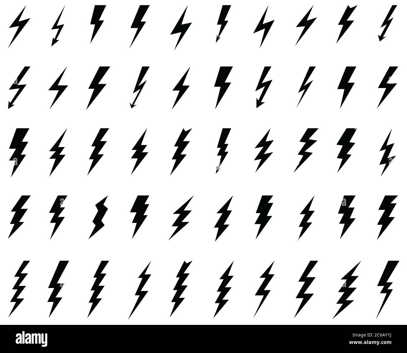 Black icons of thunder and flash lighting on a white background Stock Photo