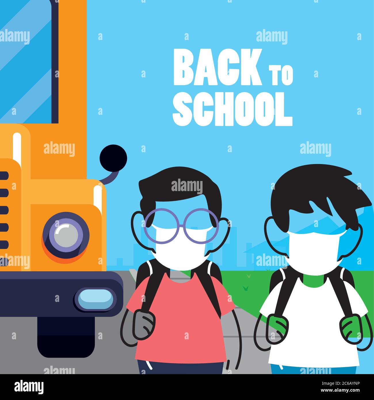 boys with face mask back to school vector illustration desing Stock ...