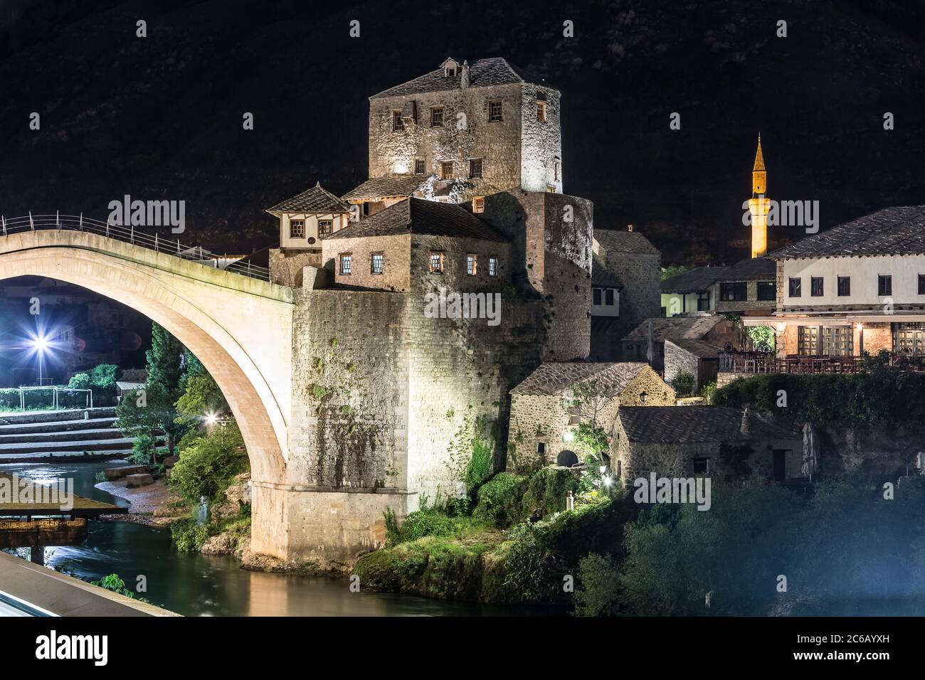 The Old bridge in Mostar in a beautiful summer night, Bosnia and Herzegovina Stock Photo