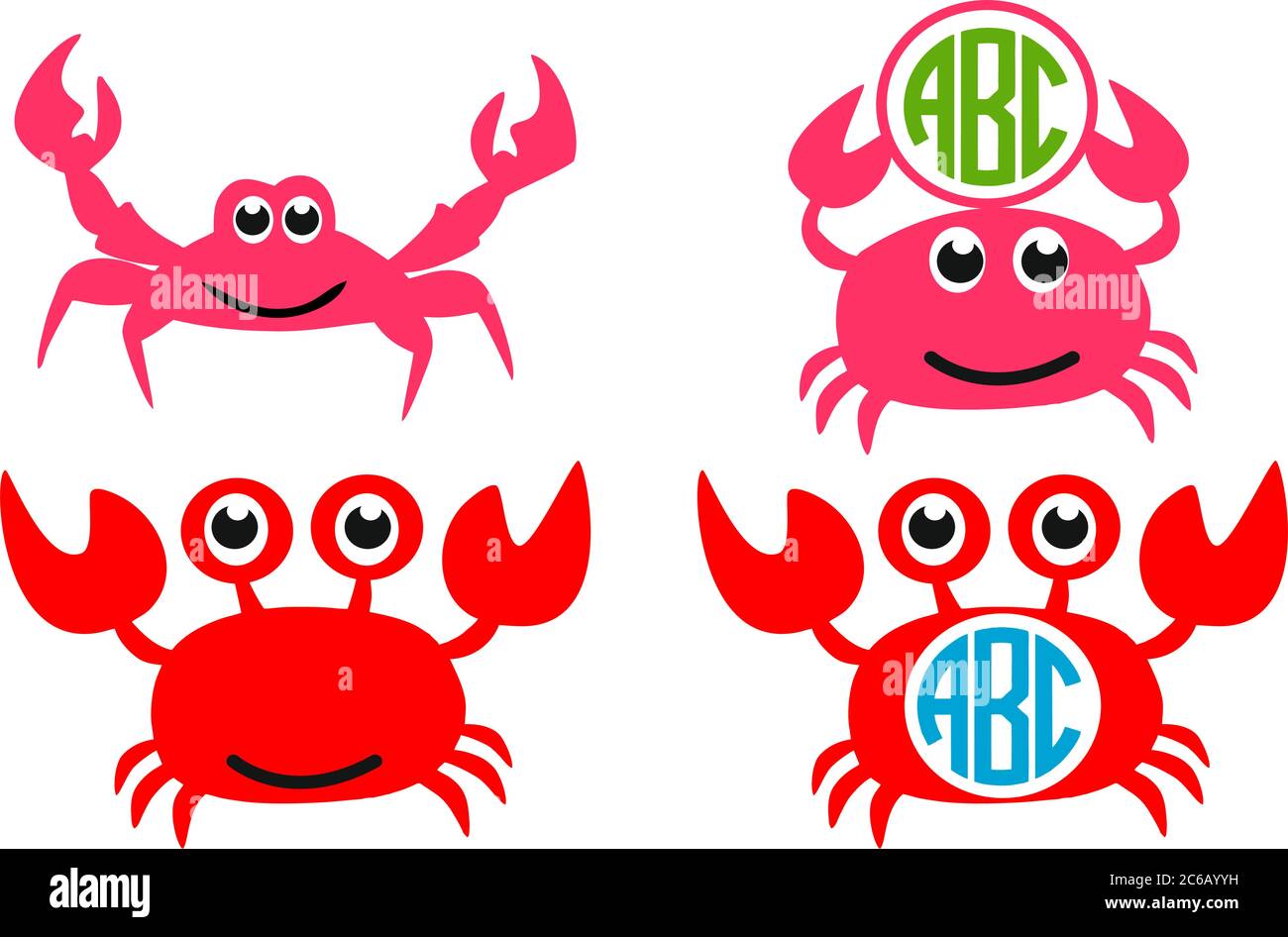Cute crab set, crab monogram. vector Stock Vector