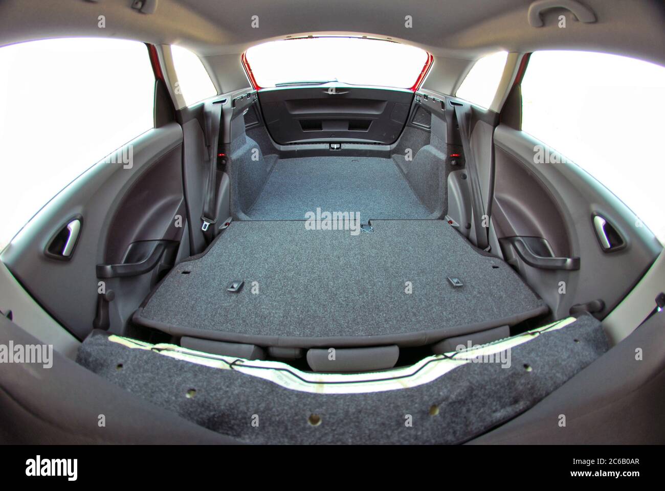 car trunk with rear seats folded, trunk from inside Stock Photo