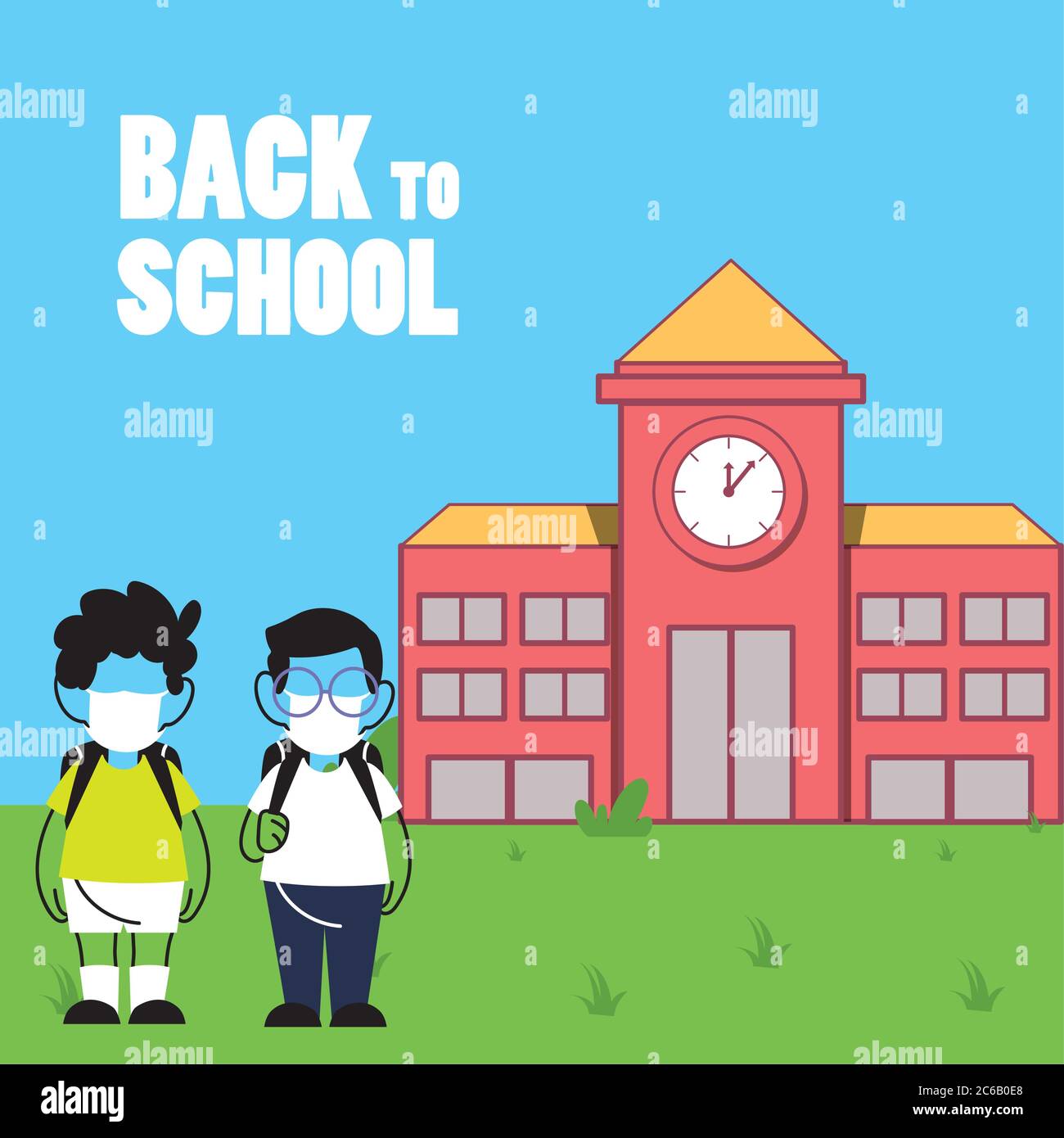 boys with face mask back to school vector illustration desing Stock ...