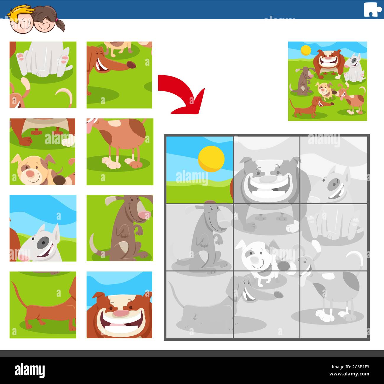 Cartoon Illustration of Educational Jigsaw Puzzle Game for Kids with ...