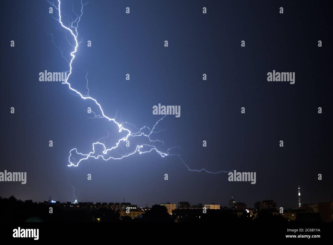 Bright lightning in the night sky Stock Photo - Alamy