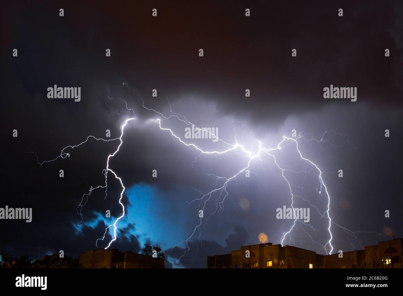 Bright lightning in the night sky Stock Photo - Alamy