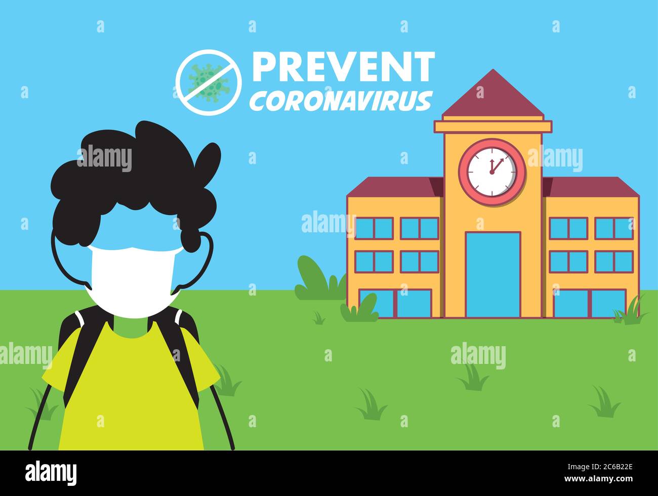 boy with face mask back to school vector illustration desing Stock ...