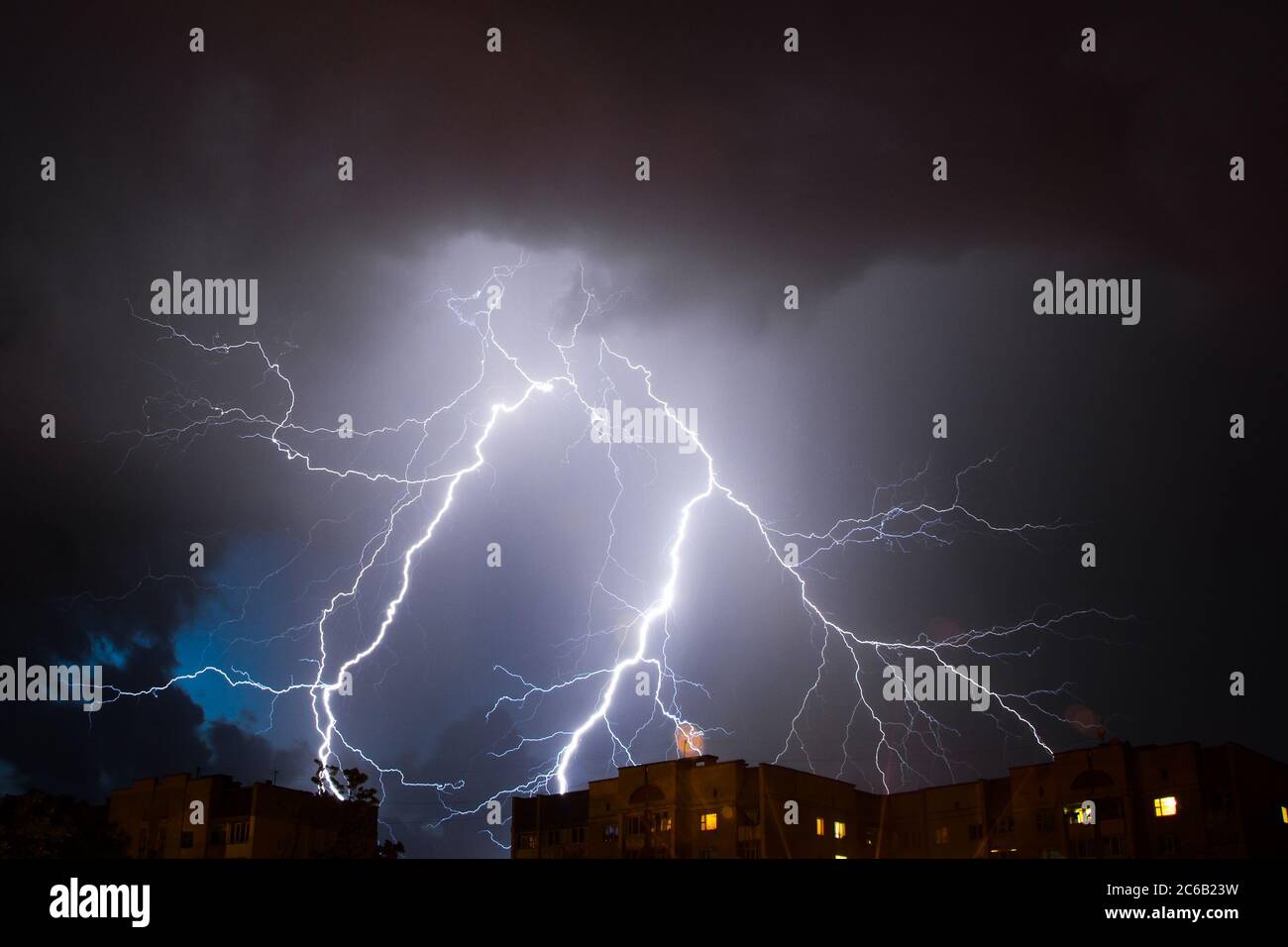 Bright lightning in the night sky Stock Photo - Alamy