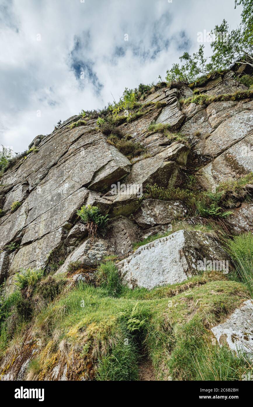 Haytor granite quarry with markings of 'tare and feather' extraction