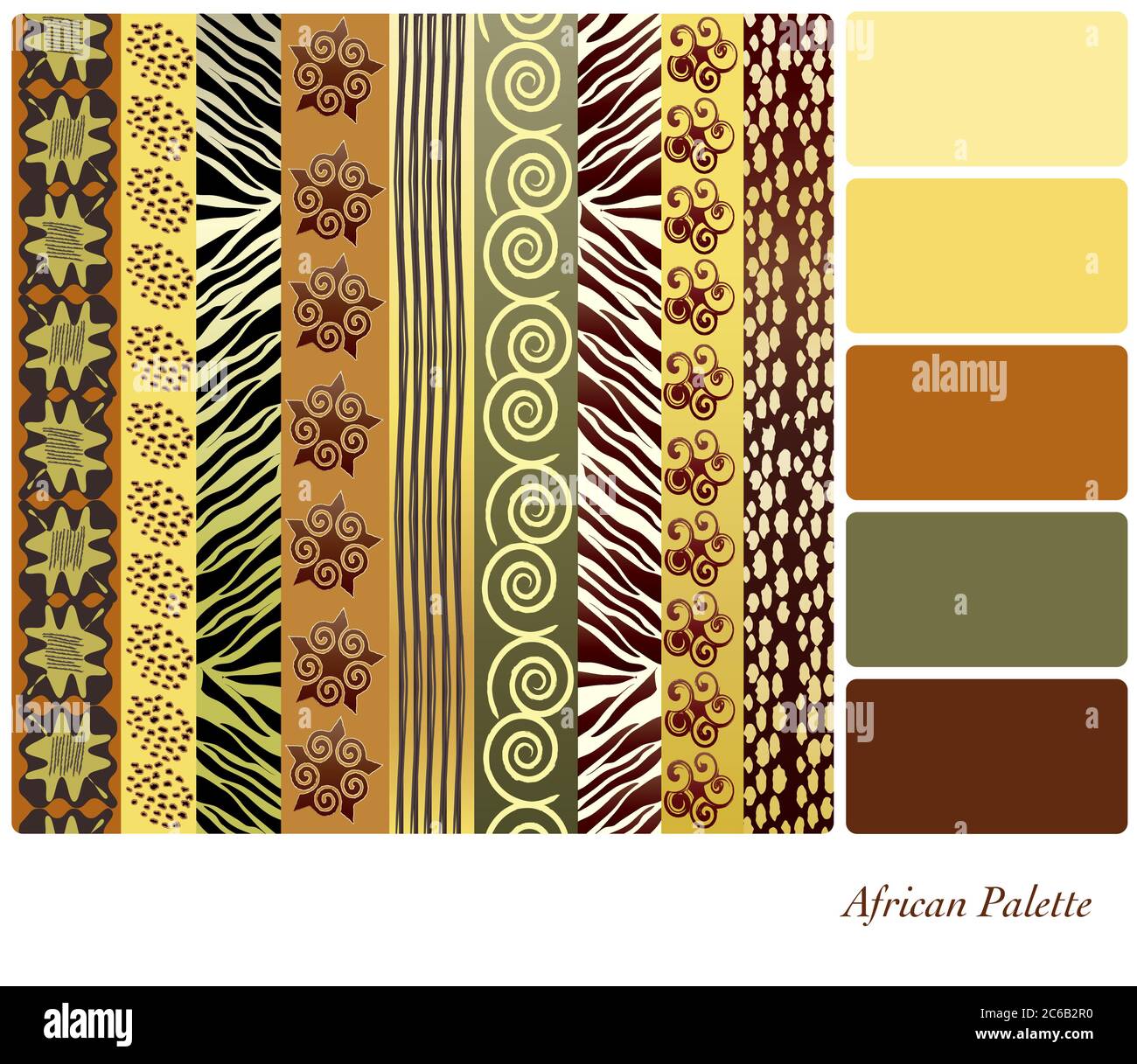 African style patterns with complimentary colour swatches. EPS10 vector format. Stock Vector