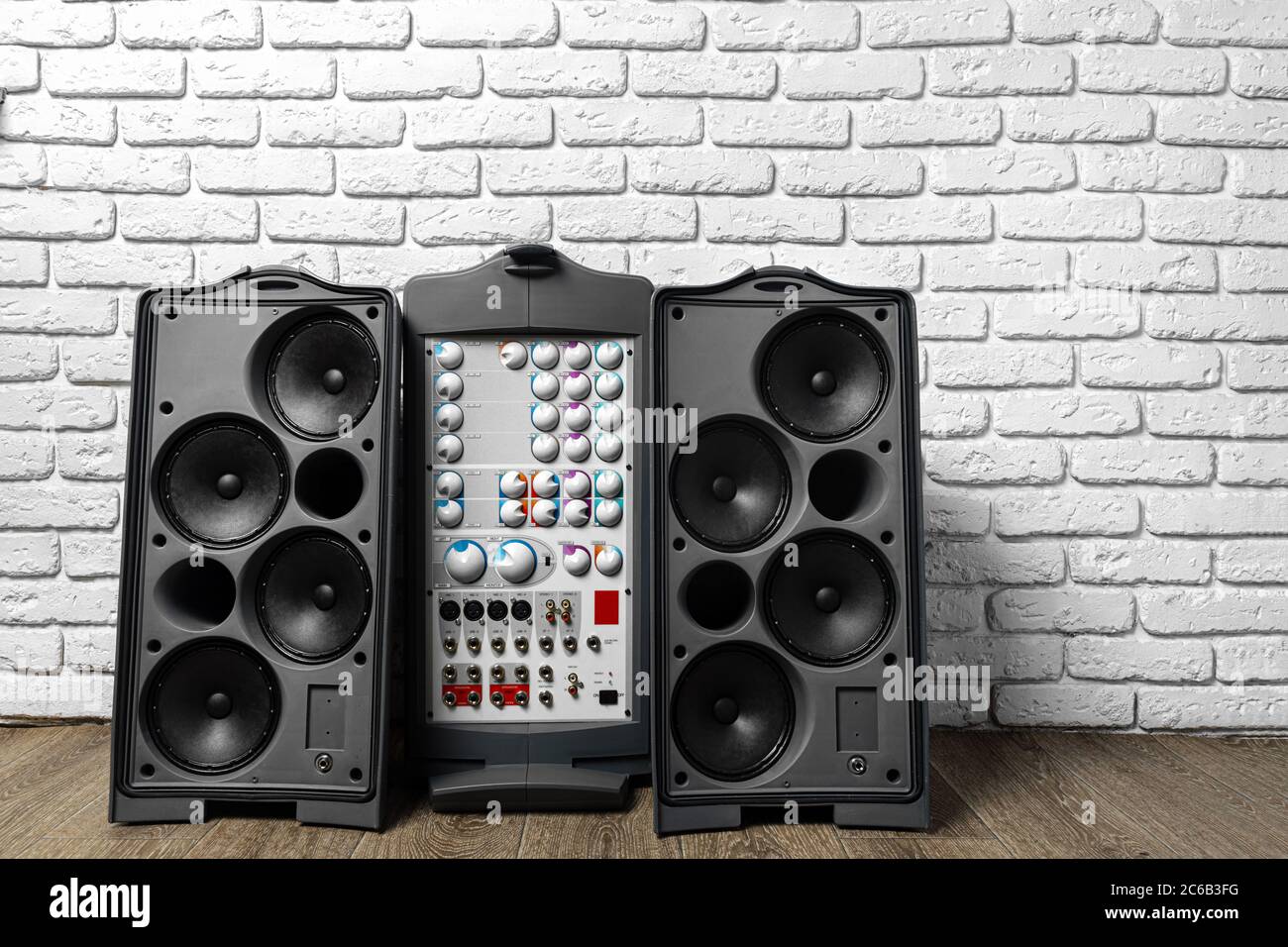 Stereo audio system with large speakers and amplifier Stock Photo Alamy