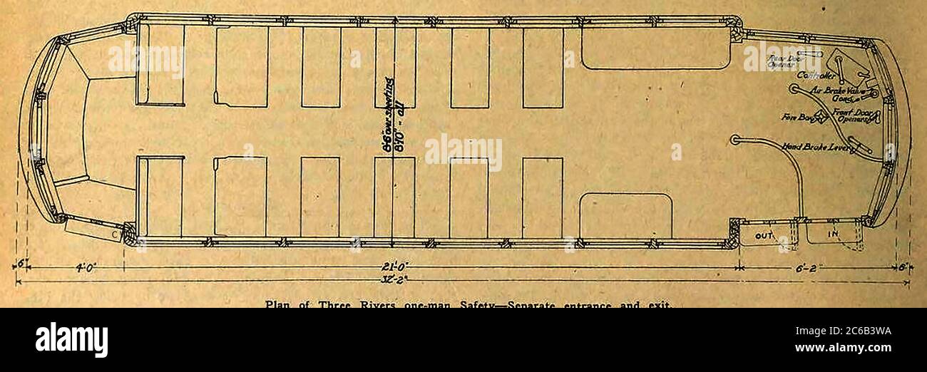 1920 layout plan of the then new one-man operated transport system at Three Rivers, (Trois-Rivières), Quebec, Canada Stock Photo