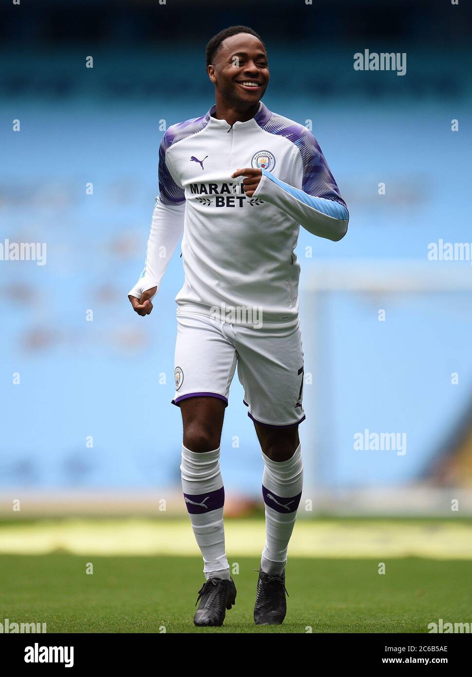 Manchester City S Raheem Sterling In The Warm Up During The Premier League Match At The Etihad Stadium Manchester Stock Photo Alamy