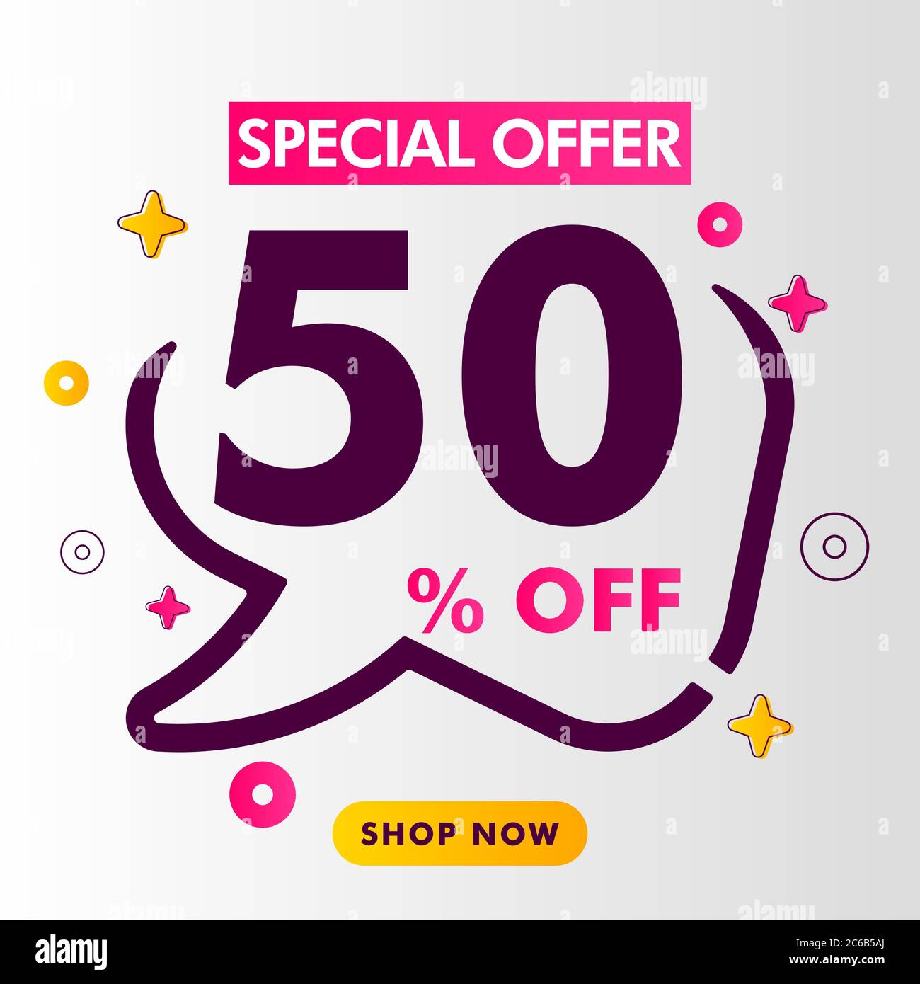 50 percent off sale discount on modern vector shape with vector illustration. Stock Vector