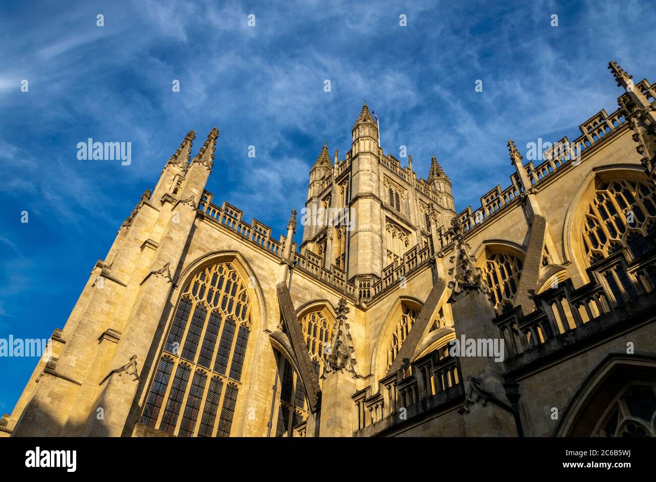 A view of Bath Abbey in evening sunshine Stock Photo