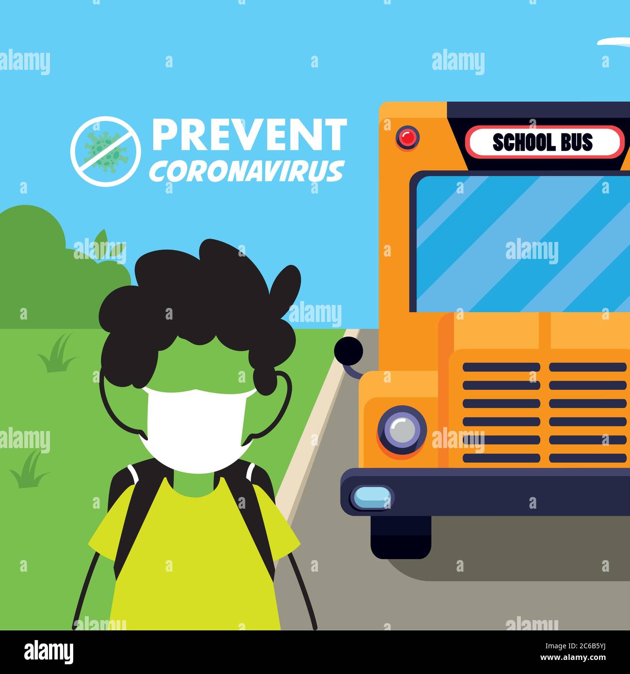 boy with face mask back to school vector illustration desing Stock ...
