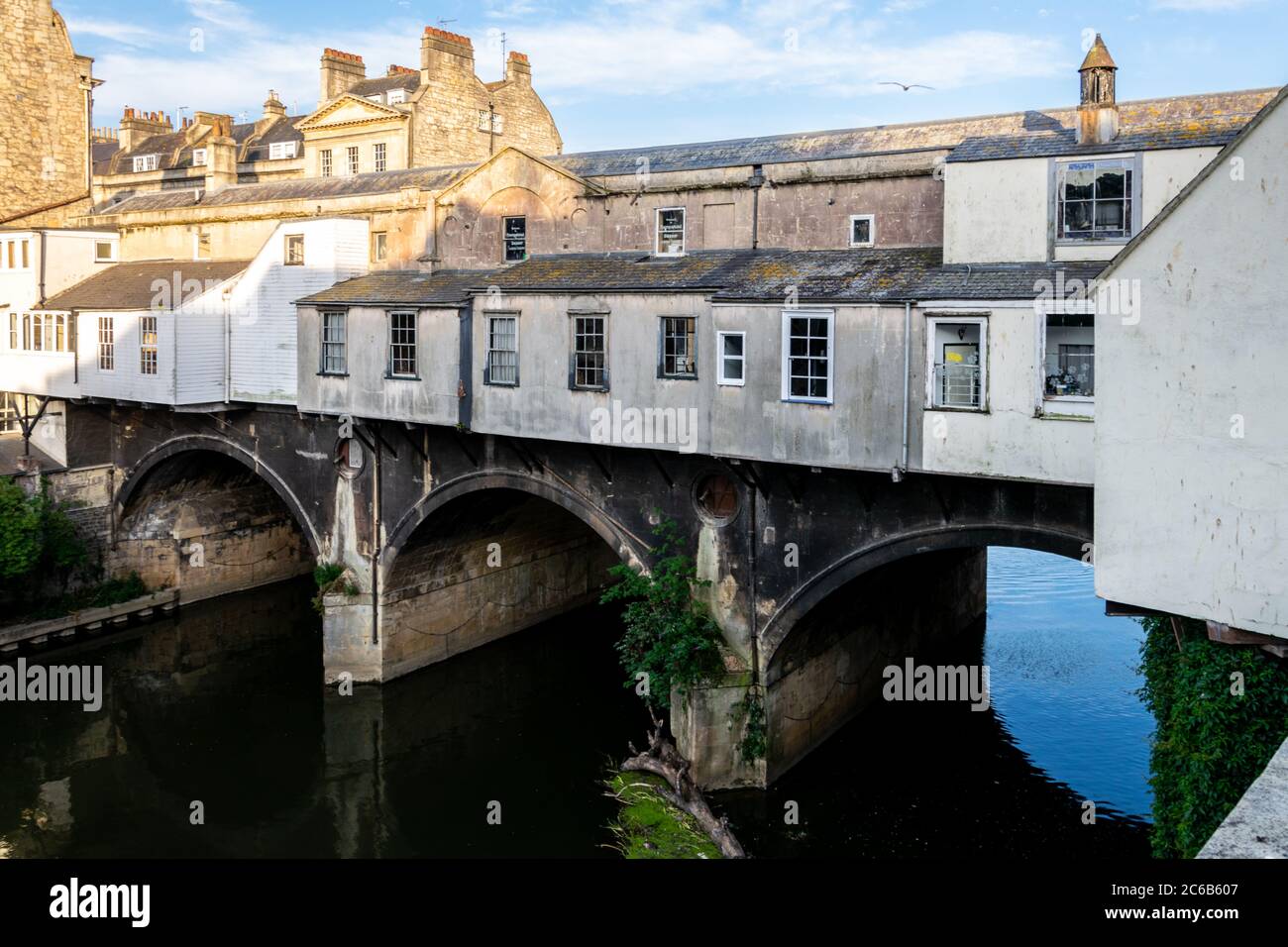 Pulteney Bridge, Bath viewed from the rear, at dusk Stock Photo