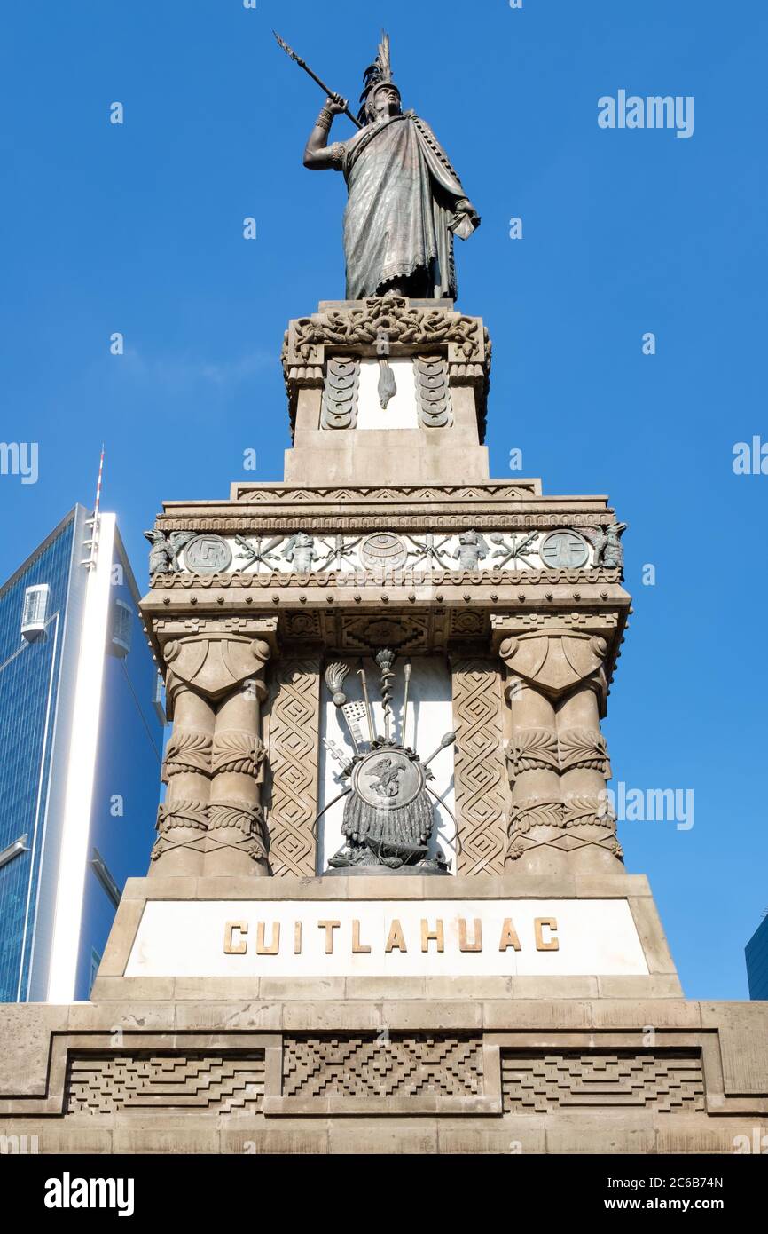 The monument to Cuauhtemoc at Paseo de la Reforma in Mexico City - Inaugurated in 1887 Stock Photo