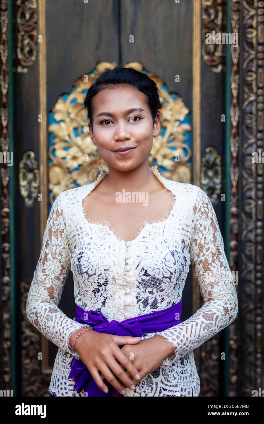 A Beautiful Local Woman Wearing Traditional Balinese Temple Dress Bali