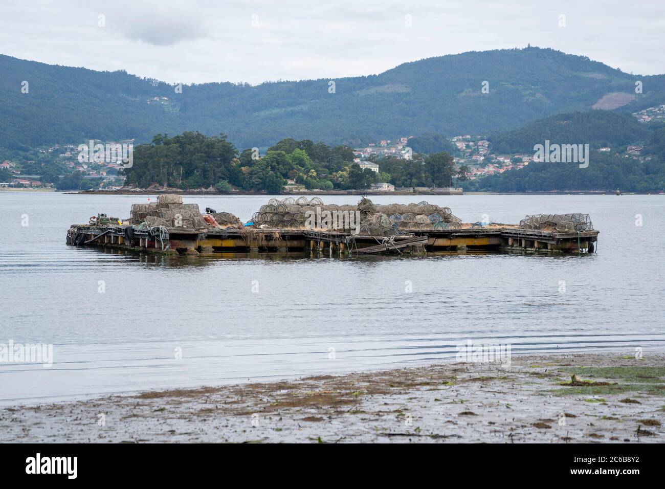 Lobster and crab traps on a dock in Redondela, Pontevedra, Galicia, Spain, Europe Stock Photo