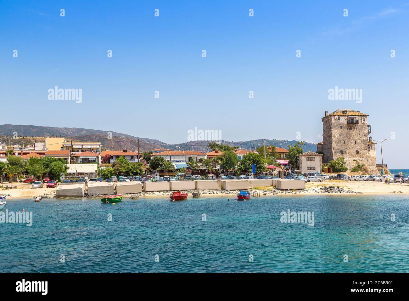 Ouranoupolis tower in Chalkidiki, Greece in a summer day Stock Photo ...