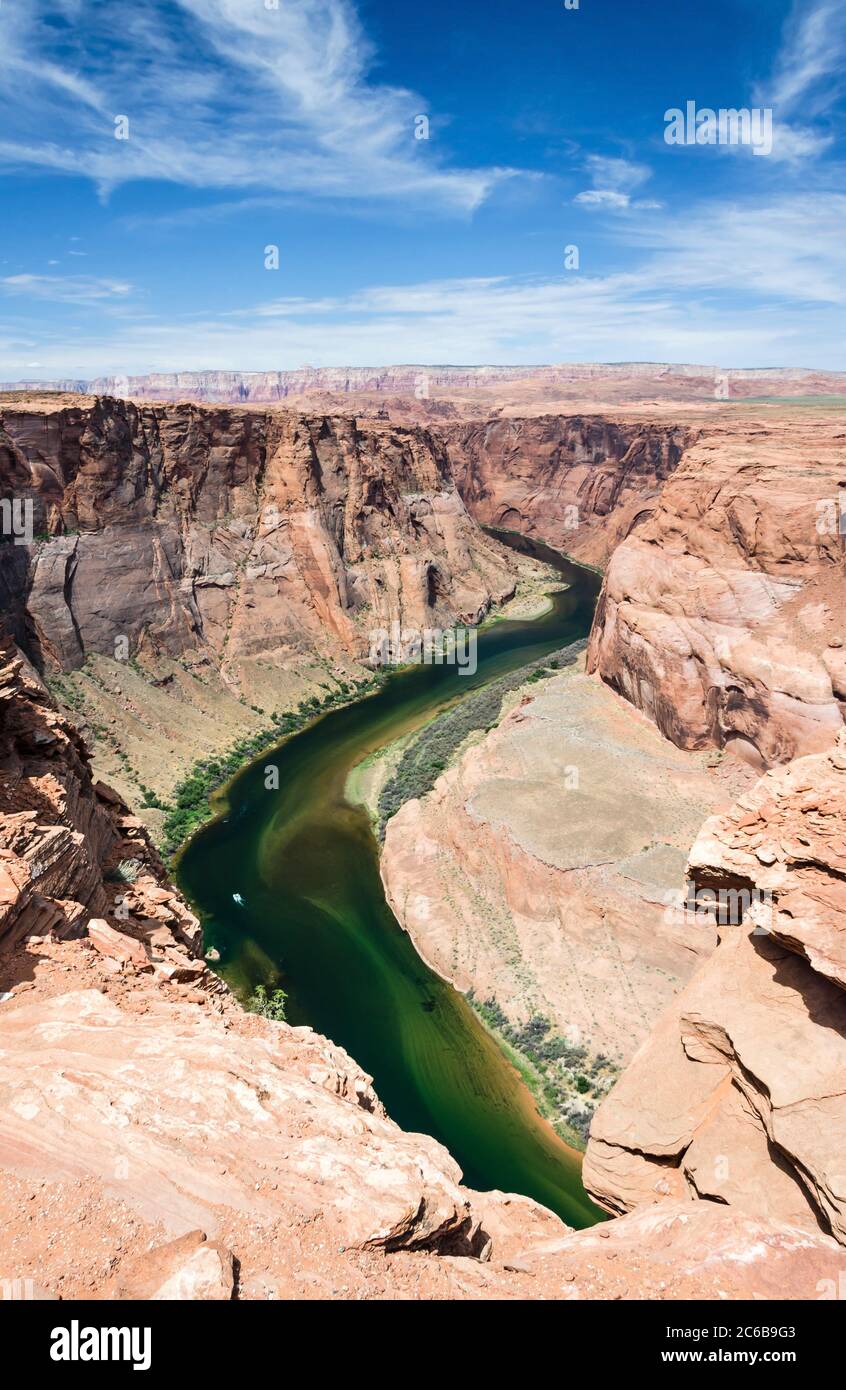 Vertical shot of Colorado river flowing through the Grand Canyon in the US Stock Photo