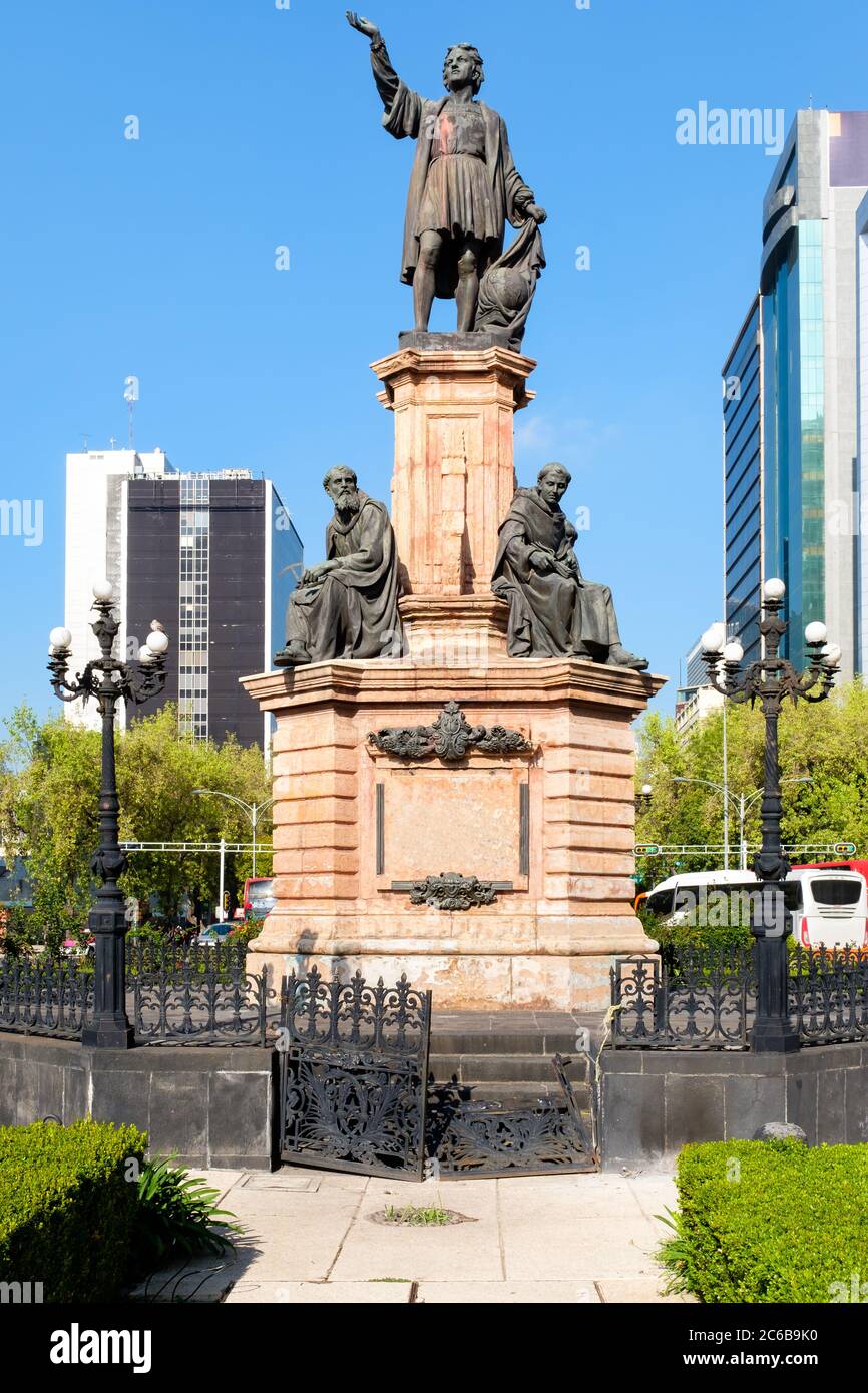 Monument to Christopher Columbus at Paseo de La Reforma in Mexico City - Inaugurated in 1877 (In the public domain) Stock Photo