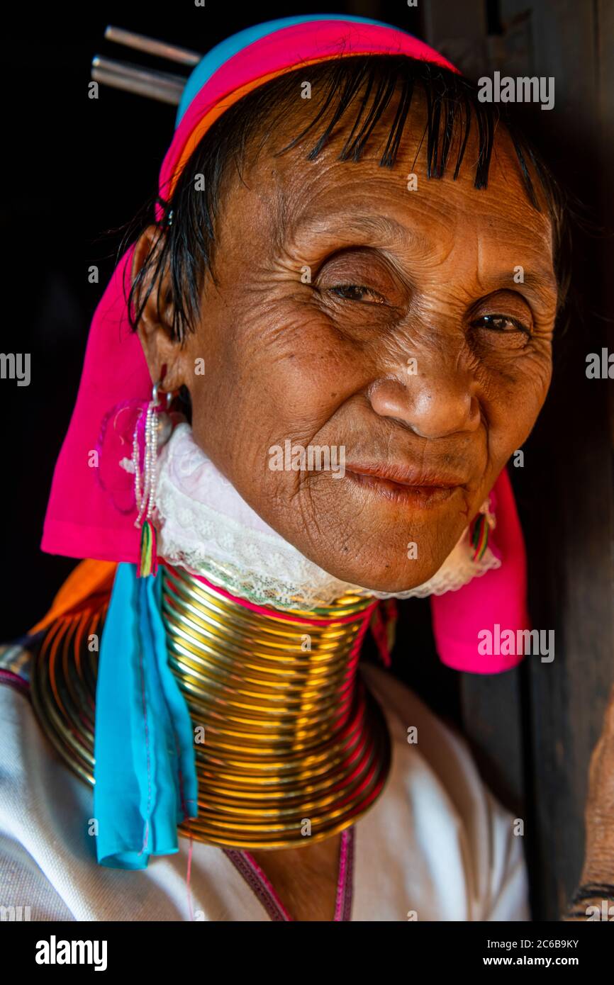 Portrait of a Padaung woman (Giraffe woman) (Long-necked woman), Loikaw