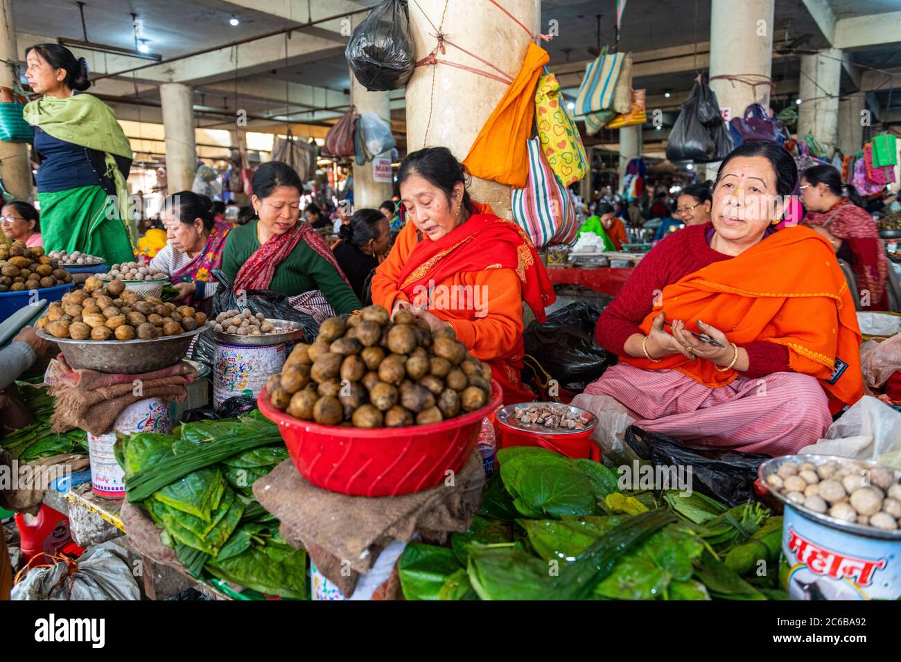 Women vendors selling vegetables, Ima Keithel women's market, Imphal, Manipur, India, Asia Stock Photo