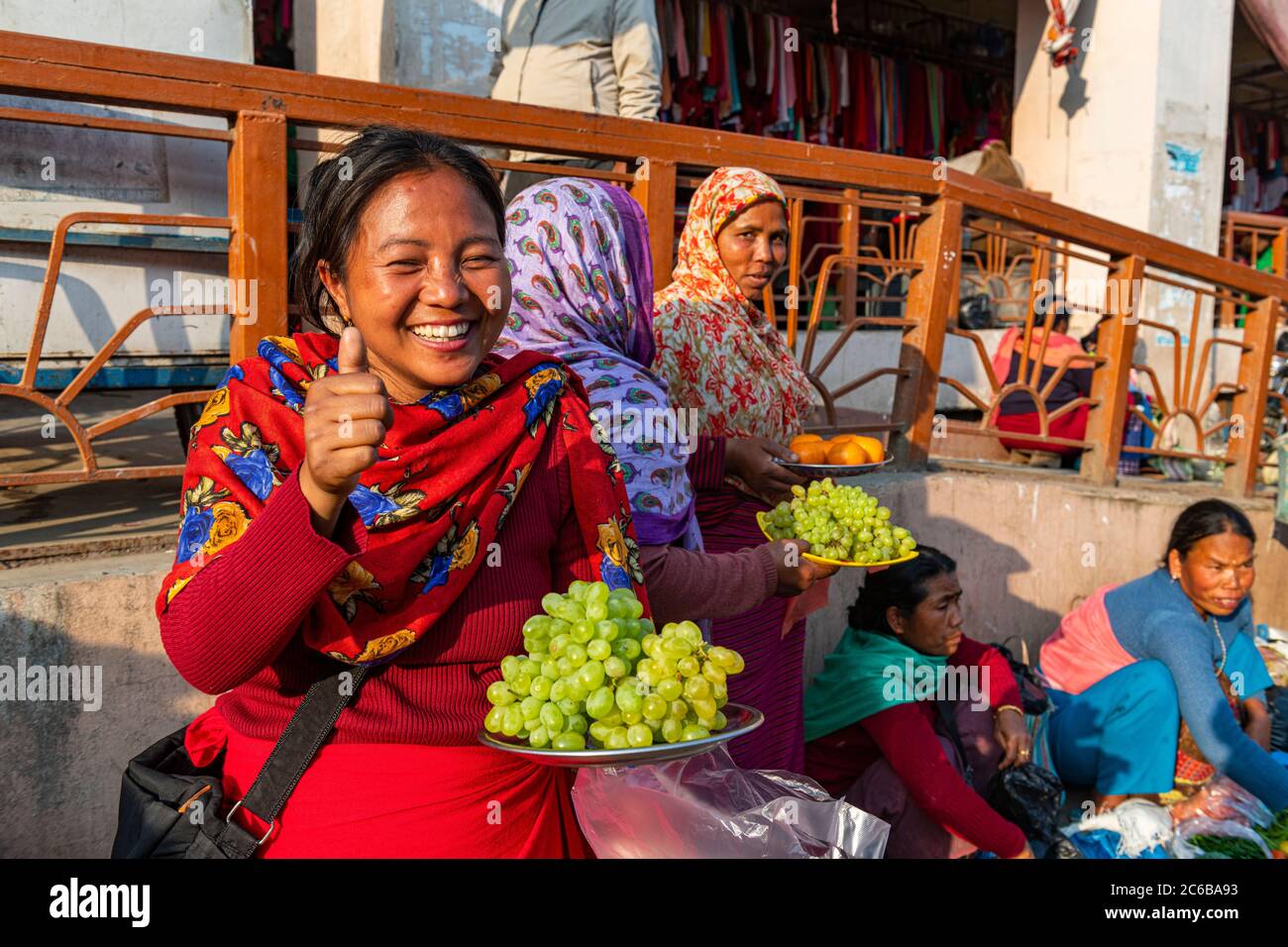 Women vendors selling grapes, Ima Keithel women's market, Imphal, Manipur, India, Asia Stock Photo