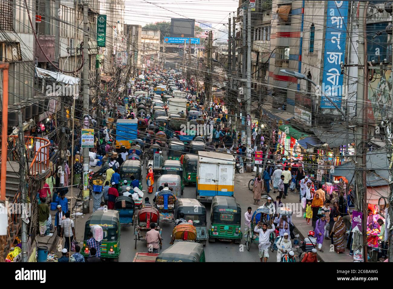 Overcrowded Completely With Rickshaws, A Street In The Center Of Dhaka ...