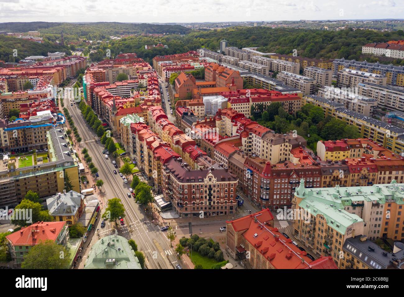 Aerial view by drone of Haga area on sunny day, Gothenburg, Sweden, Scandinavia, Europe Stock Photo