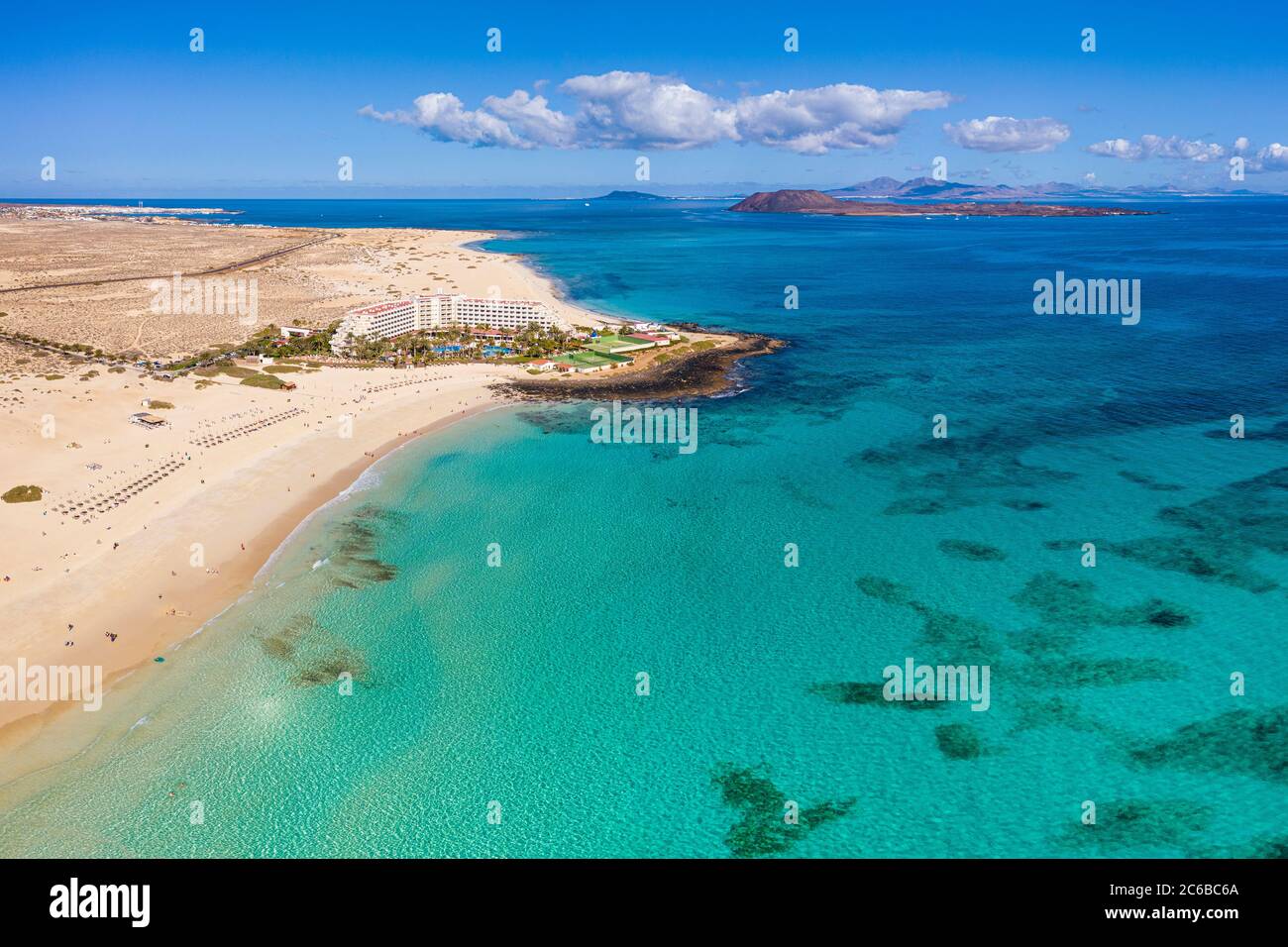 Parque Natural de Corralejo, beach and resort near Corralejo, Fuerteventura, Canary Islands, Spain, Atlantic, Europe Stock Photo