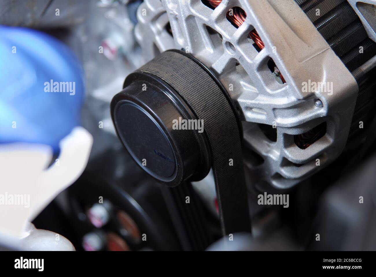 belt and pulley on the car alternator Stock Photo Alamy