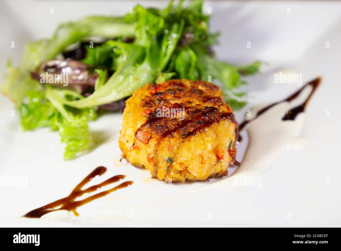 A lobstercake, an appetizer made with locally caught lobster, served in Chester, Nova Scotia, Canada, North America Stock Photo