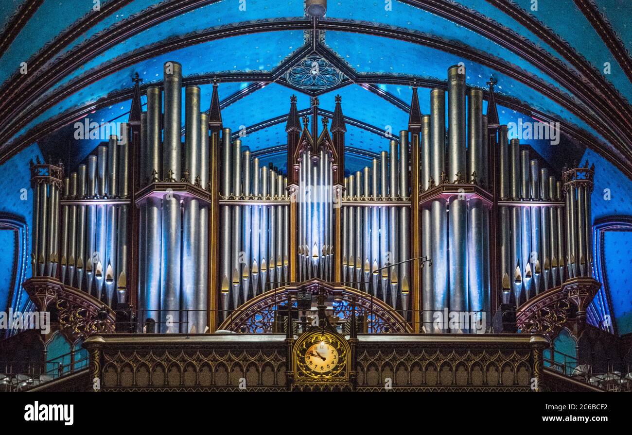 The Organ in Notre-Dame Basilica, Montreal, Quebec, Canada, North America Stock Photo