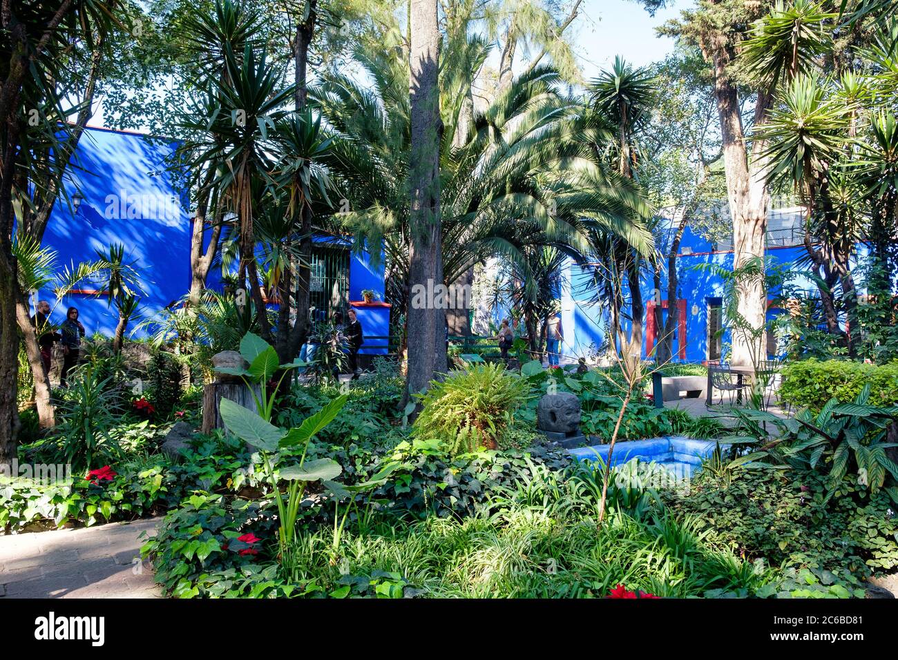 Garden and courtyard at the Frida Kahlo Museum known as the Blue House  at Coyoacan in Mexico City Stock Photo