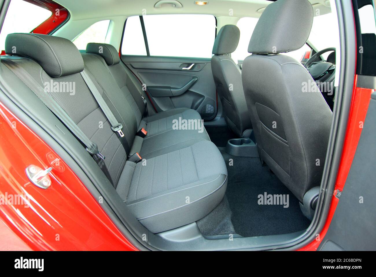 rear car seat, car interior, black rear seat in the passinger car Stock Photo