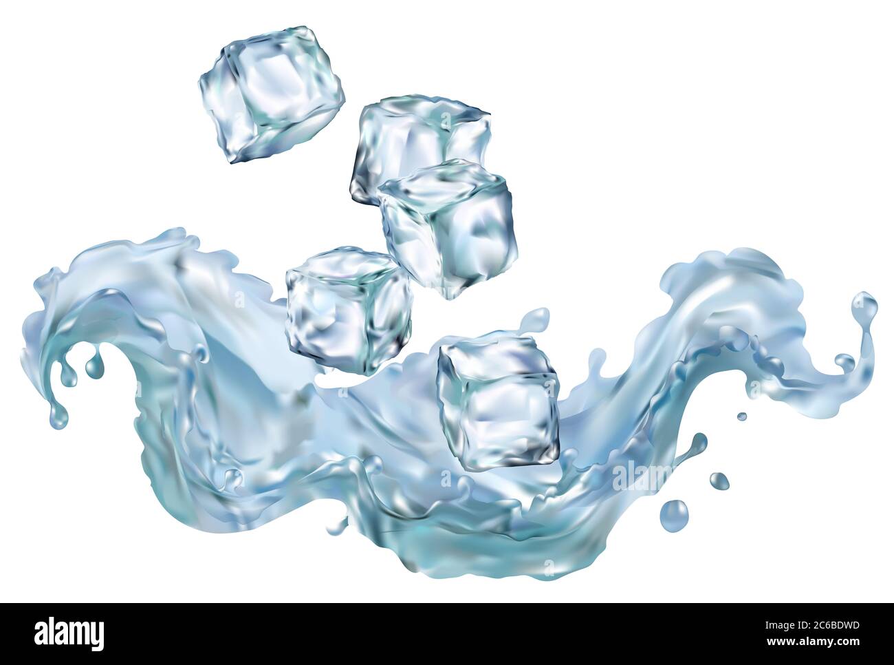 Ice cubes transparent 3d illustration realistic set. Water freeze Clip art for your design. Stock Photo