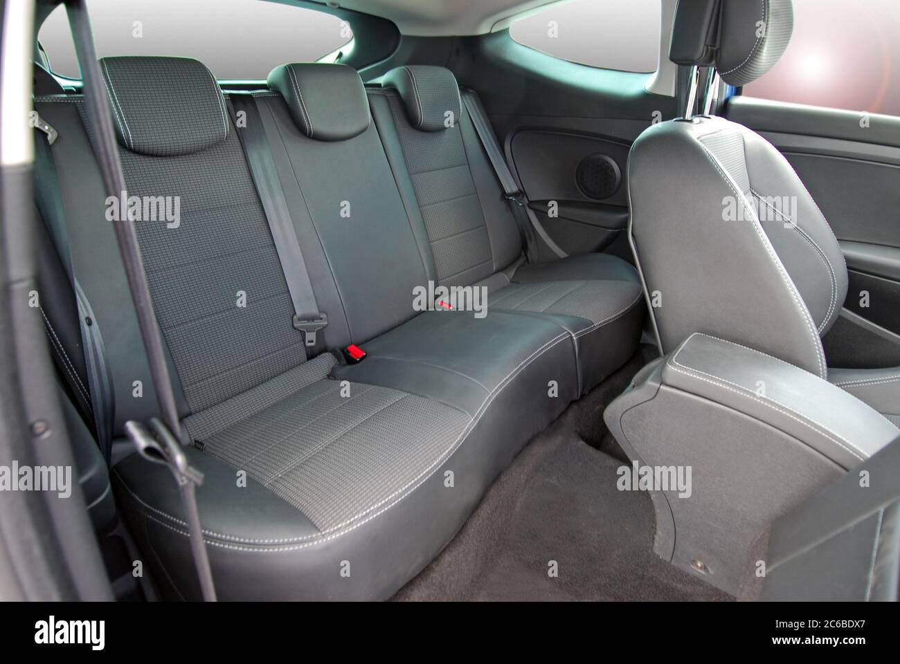 rear car seat, car interior, black rear seat in the passinger car Stock Photo