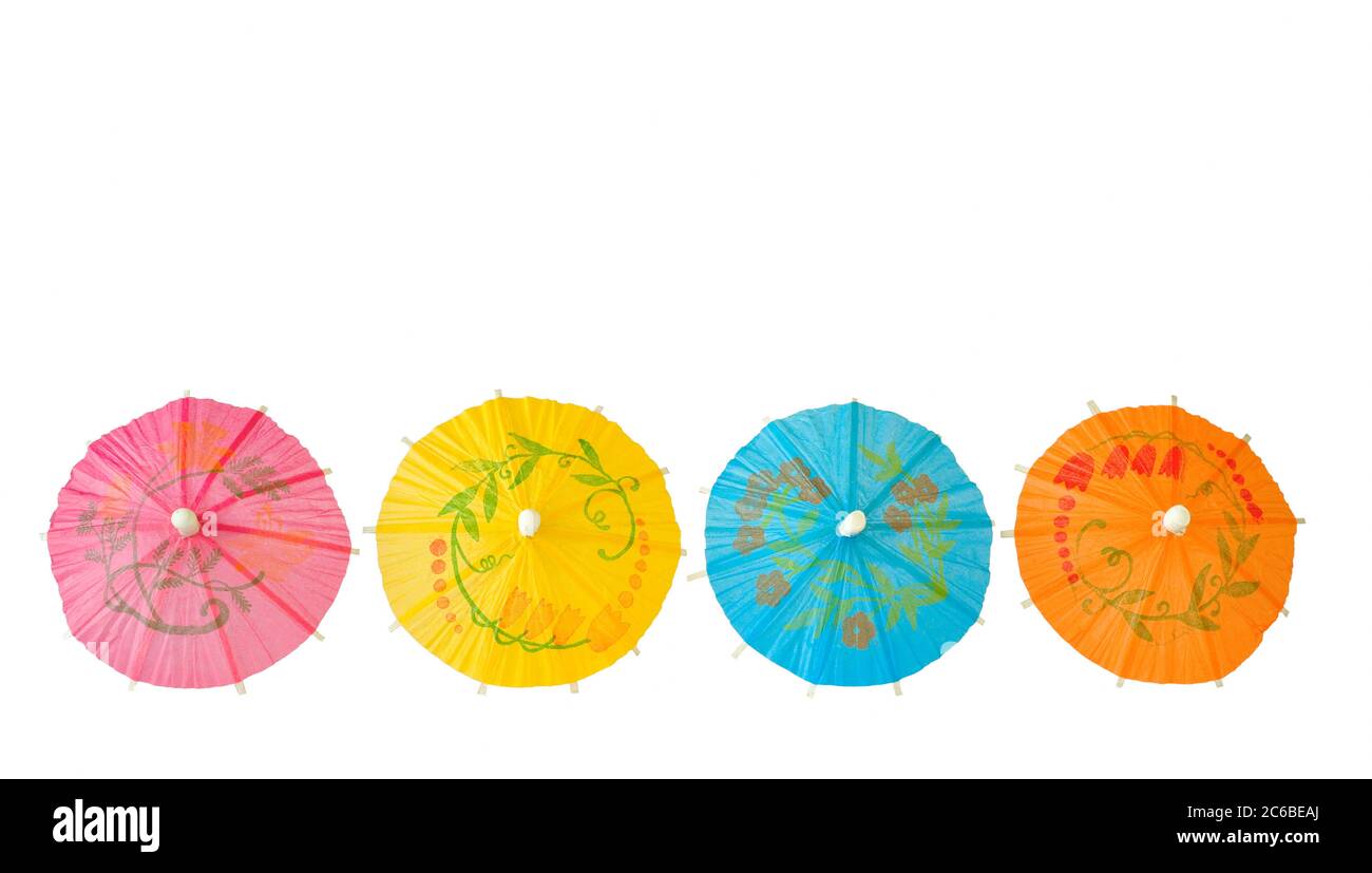 Multicolored Cocktail Umbrellas,isolated on white background Stock Photo