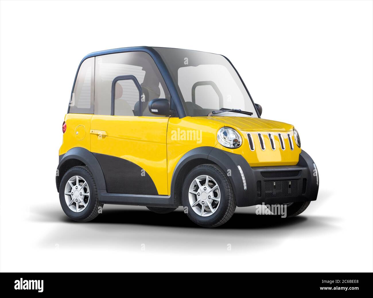 Yellow electrical city car isolated on white background Stock Photo