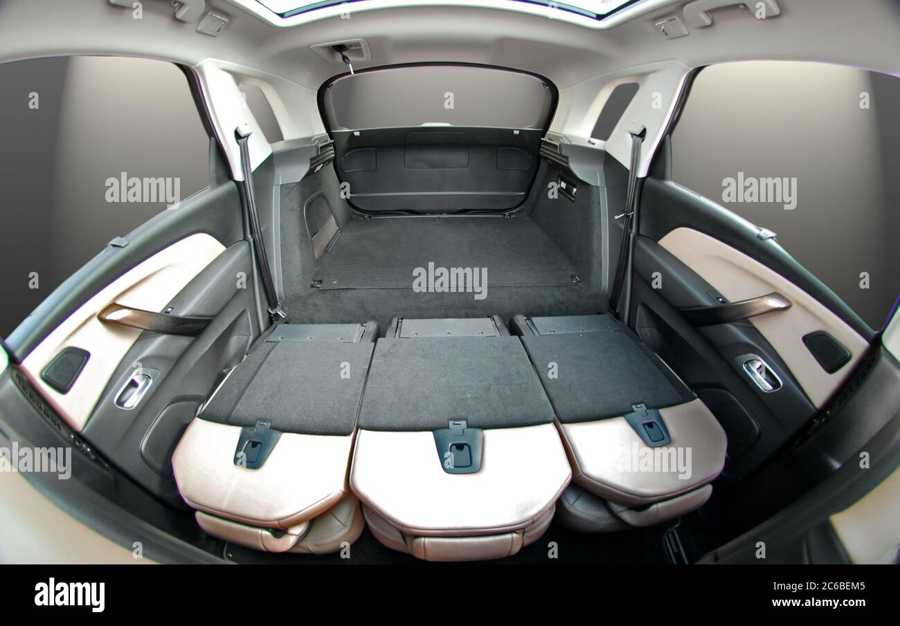 car trunk with rear seats folded Stock Photo Alamy