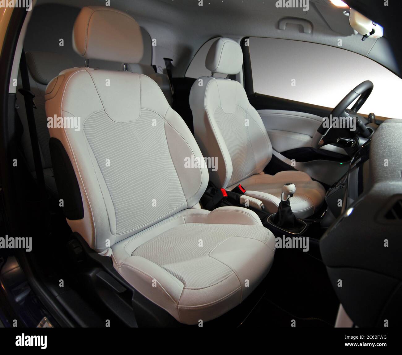 Front car seats, Front seats of a modern car with light leather Stock