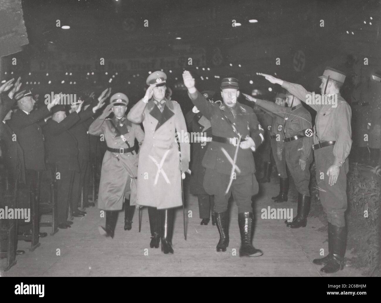 Rally of the Reich Warrior Association Blomberg u. Gauleiter Swede Heinrich Hoffmann Photographs 1934 Adolf Hitler's official photographer, and a Nazi politician and publisher, who was a member of Hitler's intimate circle. Stock Photo