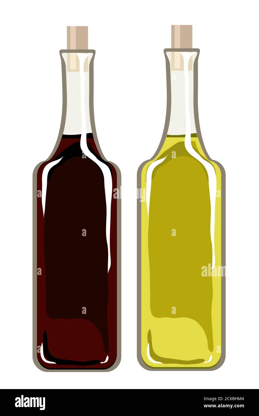 A vector illustration of bottles of olive oil and balsamic vinegar